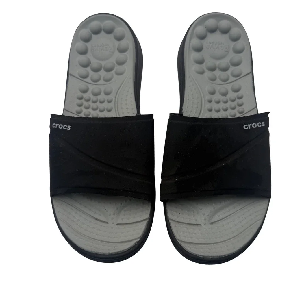 Crocs Reviva Slide Sandals Mens 10 Womens 12 Black Grey Massage Pod Athletic